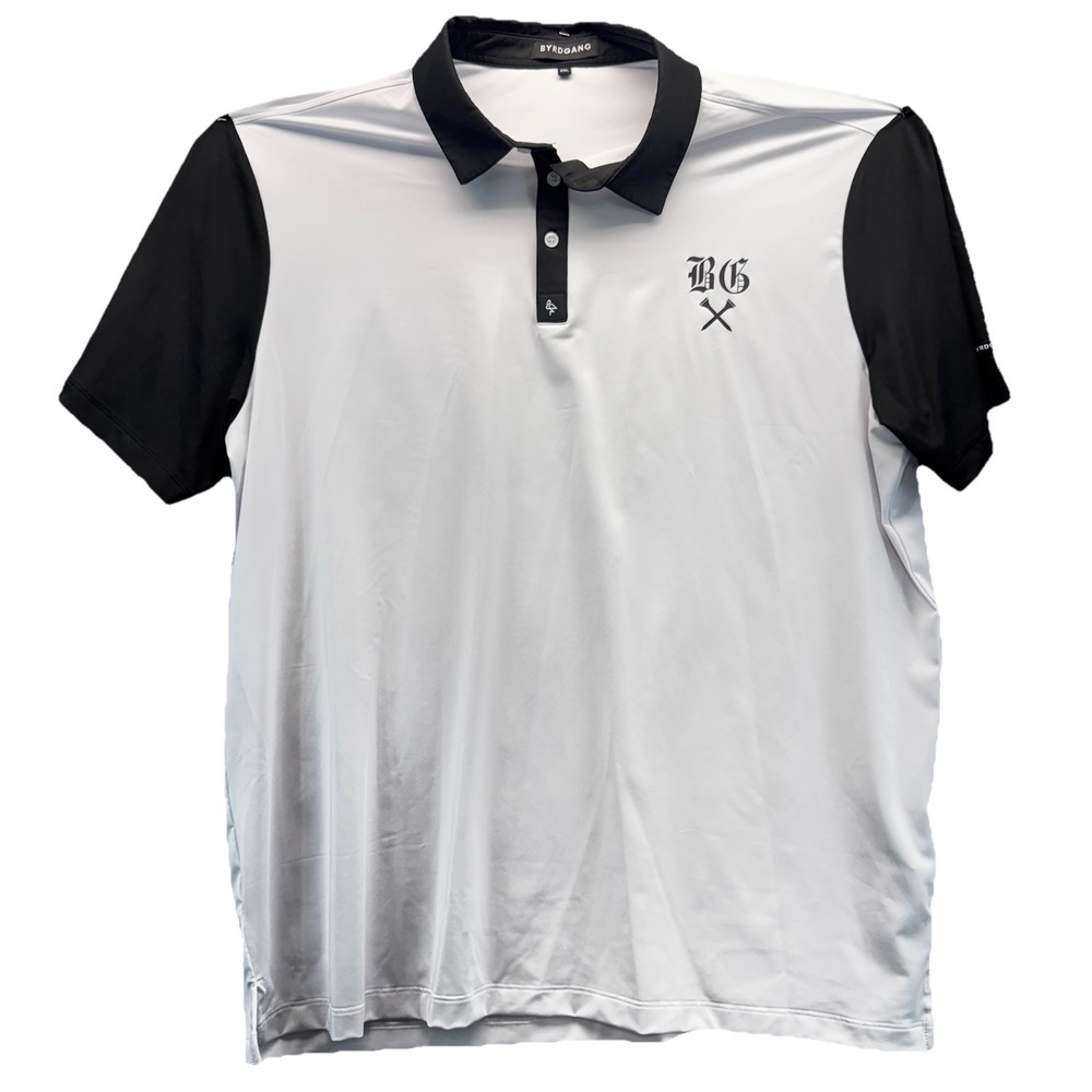 Byrdgang Polo Shirt Men XXL White Black Logo Performance Golf Stretch 2XL